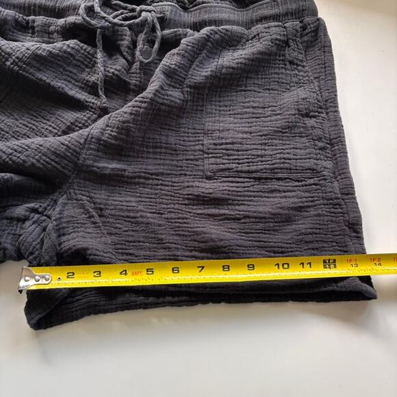 Beach Lunch Lounge Sz L Black Cotton Gauze Romper Drawstring Buttons Pockets - Picture 13 of 13